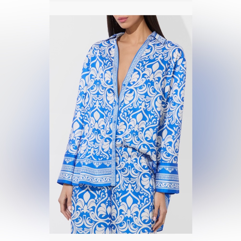 Alice +‎ Olivia Kiva Oversize Mixed Print Button-Up Shirt top blouse medium NWT - Picture 3 of 4